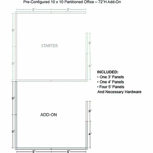 Interion By Global Industrial Interion® Pre-Configured Office Cubicle - 10'W x 10'D x 72"H - Add-On Kit - Gray