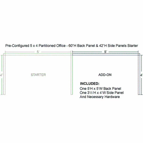 Interion By Global Industrial Interion® Pre-Configured Office Cubicle - 5'W x 4'D x 60"H - Add-On Kit - Gray - Image 3
