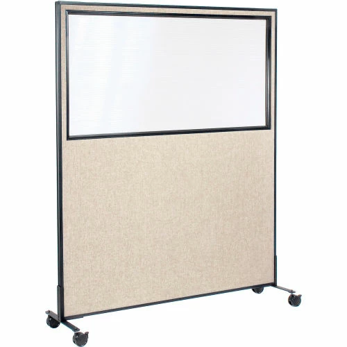 Interion By Global Industrial Interion® Mobile Office Partition Panel with Partial Window, 60-1/4"W x 75"H, Tan - Image 4
