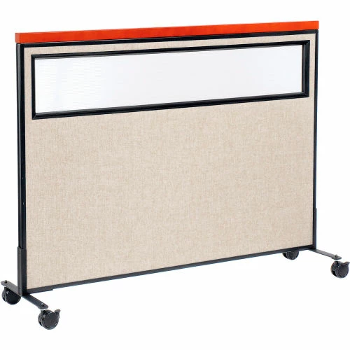 Interion By Global Industrial Interion® Mobile Deluxe Office Partition Panel with Partial Window, 60-1/4"W x 46-1/2"H, Tan - Image 6
