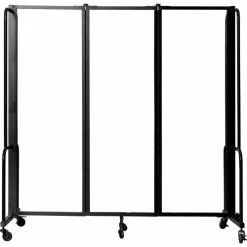 National Public Seating NPS® Mobile Room Divider, Acrylic, 6'W x 6'H, 3 Panels, Clear