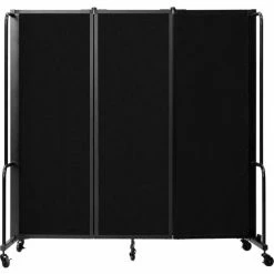 National Public Seating NPS® Mobile Room Divider, Fabric, 6'W x 6' H, 3 Panels, Black