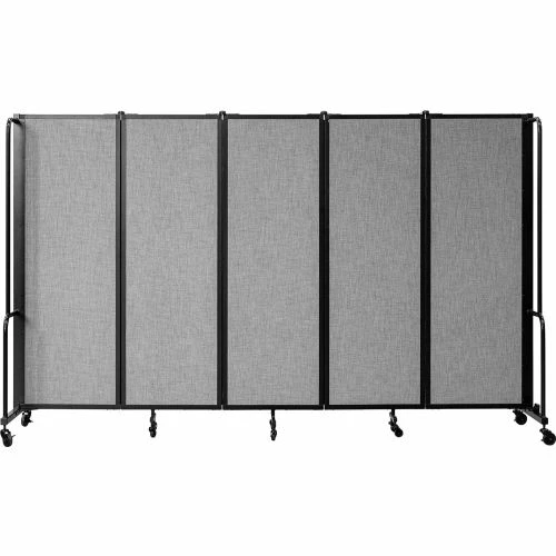 National Public Seating NPS® Mobile Room Divider, Fabric, 118"W x 6' H, 5 Panels, Gray
