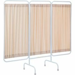 R&B Wire Products R&B Wire Antimicrobial 3 Panel Medical Privacy Screen, 81"W x 69"H, Beige Fabric Panels