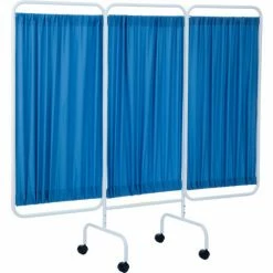 R&B Wire Products R&B Wire Antimicrobial 3 Panel Mobile Medical Privacy Screen, 81"W x 69"H, Blue Fabric Panels