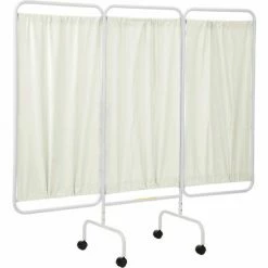 R&B Wire Products R&B Wire Antimicrobial 3 Panel Mobile Medical Privacy Screen, 81"W x 69"H, Cream Vinyl Panels