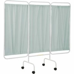 R&B Wire Products R&B Wire Antimicrobial 3 Panel Mobile Medical Privacy Screen, 81"W x 69"H, Gray Green Vinyl Panels