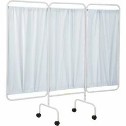 R&B Wire Products R&B Wire Antimicrobial 3 Panel Mobile Medical Privacy Screen, 81"W x 69"H, White Vinyl Panels