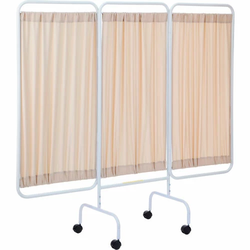 R&B Wire Products R&B Wire Antimicrobial 3 Panel Mobile Medical Privacy Screen, 81"W x 69"H, Beige Fabric Panels