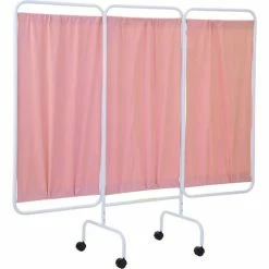 R&B Wire Products R&B Wire Antimicrobial 3 Panel Mobile Medical Privacy Screen, 81"W x 69"H, Mauve Vinyl Panels