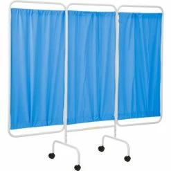 R&B Wire Products R&B Wire Antimicrobial 3 Panel Mobile Medical Privacy Screen, 81"W x 69"H, Blue Vinyl Panels