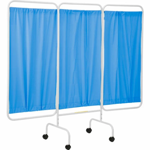 R&B Wire Products R&B Wire 3 Panel Mobile Medical Privacy Screen, 81"W x 69"H, Blue Vinyl Panels