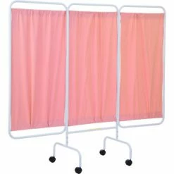 R&B Wire Products R&B Wire 3 Panel Mobile Medical Privacy Screen, 81"W x 69"H, Pink Vinyl Panels