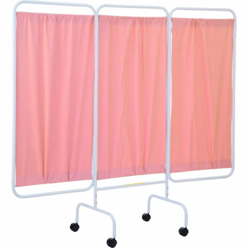 R&B Wire Products R&B Wire 3 Panel Mobile Medical Privacy Screen, 81"W x 69"H, Pink Vinyl Panels