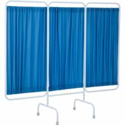 R&B Wire Products R&B Wire Antimicrobial 3 Panel Medical Privacy Screen, 81"W x 69"H, Blue Fabric Panels