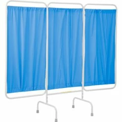 R&B Wire Products R&B Wire Antimicrobial 3 Panel Medical Privacy Screen, 81"W x 69"H, Blue Vinyl Panels