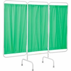 R&B Wire Products Three Panel Stationary Medical Privacy Screen, 81"W x 69"H, Green Vinyl Panels