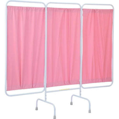 R&B Wire Products Three Panel Stationary Medical Privacy Screen, 81"W x 69"H, Pink Vinyl Panels