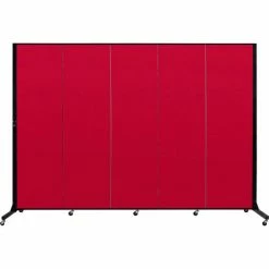 Screenflex 5 Panel Light-Duty Portable Room Divider, 6'5"H x 9'5"W, Fabric Color: Primary Red