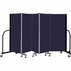 Screenflex 5 Panel Portable Room Divider, 5' H x 9'5" W, Fabric Color: Navy