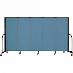 Screenflex 5 Panel Portable Room Divider, 5'H x 9'5"W, Fabric Color: Blue