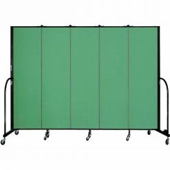 Screenflex 5 Panel Portable Room Divider, 6'8"H x 9'5"W, Fabric Color: Sea Green