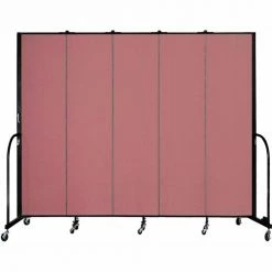 Screenflex 5 Panel Portable Room Divider, 7'4"H x 9'5"W, Fabric Color: Rose