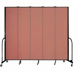 Screenflex 5 Panel Portable Room Divider, 8'H x 9'5"W, Fabric Color: Cranberry