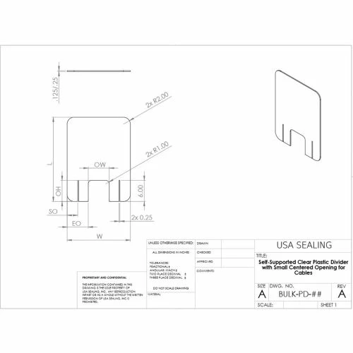 USA Sealing Plastic Dividers with Small Centered Opening Freestanding, 48"W x 36"H Clear PD-124 - Pkg Qty 6 - Image 2