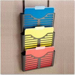 UniversalOne™ Plastic Cubicle Triple File Pocket, Black