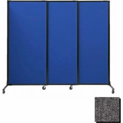 Versare Portable Acoustical Partition Panels, Sliding Panels, 70"x7' Fabric, With Casters, Charcoal Gray