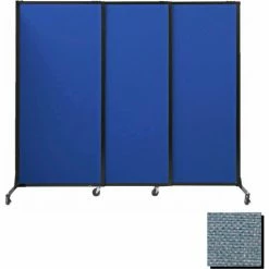 Versare Portable Acoustical Partition Panels, Sliding Panels, 80"x7' Fabric, With Casters, Powder Blue