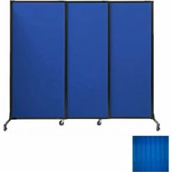Versare Portable Acoustical Partition Panels, Sliding Panels, 80"x7' With Casters, Blue