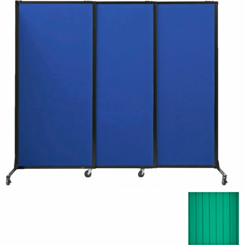 Versare Portable Acoustical Partition Panels, Sliding Panels, 80"x7' With Casters, Green - Image 2