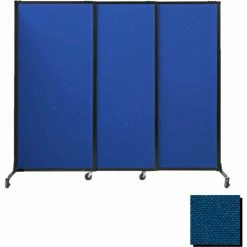 Versare Portable Acoustical Partition Panels, Sliding Panels, 88"x7' Fabric, With Casters, Navy Blue