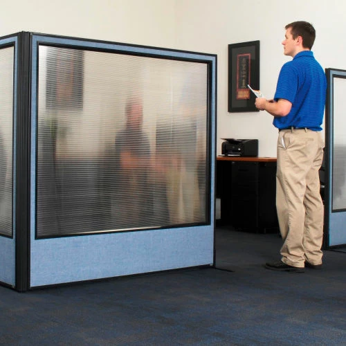 Interion By Global Industrial Interion® Office Partition Panel with Partial Window & Pass-Thru Cable, 36-1/4"W x 64"H, Blue - Image 8
