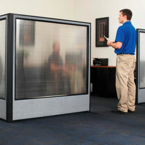 Interion By Global Industrial Interion® Office Partition Panel with Partial Window & Raceway, 60-1/4"W x 76"H, Gray - Image 9