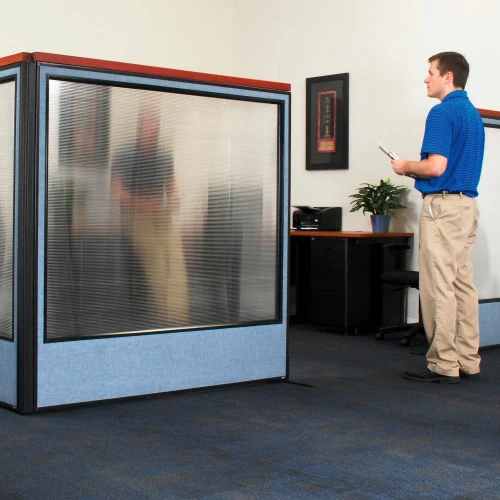 Interion By Global Industrial Interion® Deluxe Office Partition Panel w/Partial Window & Pass-Thru Cable 60-1/4Wx65-1/2H BLU - Image 8
